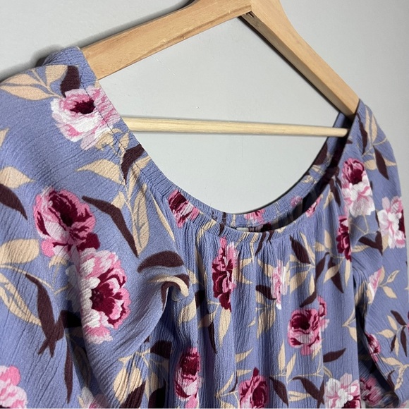 Blue Rain Peasant Pink Lavender Blue Floral Off Shoulder Cropped Blouse Size XS - Picture 3 of 6
